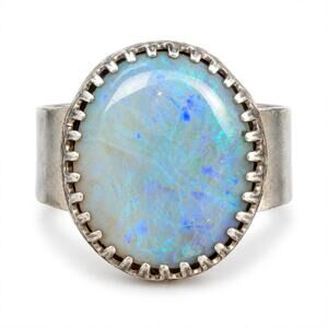 Lightning Ridge Crystal Opal Sterling Silver Ring – Size 7+